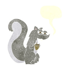 retro speech bubble cartoon squirrel with nut
