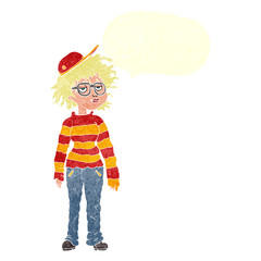retro speech bubble cartoon geeky girl