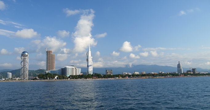 View from sea in the coastal town Batumi
