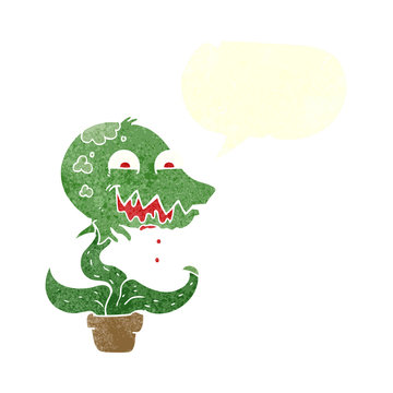 retro speech bubble cartoon monster plant