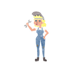 retro cartoon woman with spanner