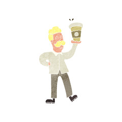 retro cartoon man with coffee cups