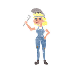 retro cartoon capable woman with wrench