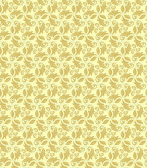 Seamless ornament. Fine stylish colored pattern with repeating golden leafs