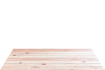 Wood table top on white background