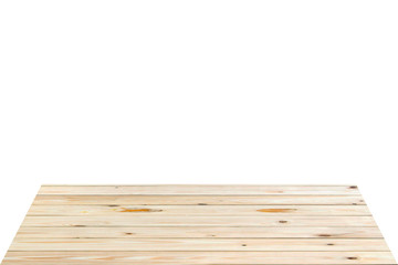 Wood table top on white background