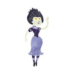 retro cartoon vampire girl waving