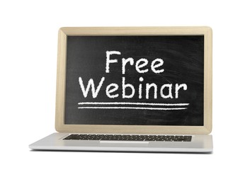  Laptop with chalkboard, free webinar, online education concept