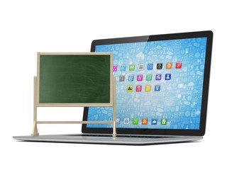  Laptop with chalkboard, online education concept