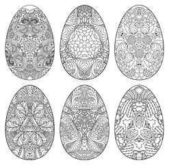 Set of decorative black and white Easter eggs.