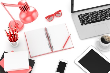 laptop and office stuff, workplace, top view