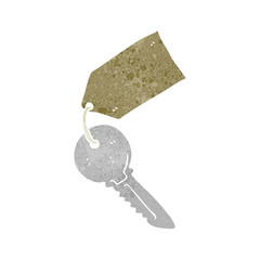 retro cartoon key with tag