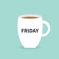 Friday coffee cup mug Blue background Flat modern simply design