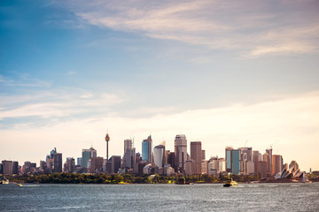 Sydney city skyline view from ferry
