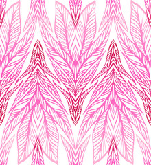 Fototapeta na wymiar print seamless pattern of lines, feathers, leaves, pink geometric pattern, vector illustration