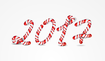 Naklejka na ściany i meble New Year 2017. Vector year number 2017 striped in Christmas colours. Year number as volume striped holiday candies isolated on white background