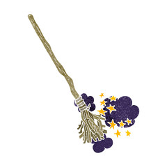 retro cartoon magical broom