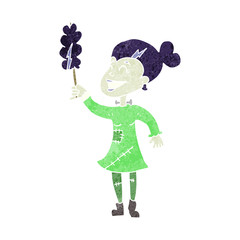 retro cartoon undead monster lady cleaning