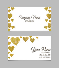 Visiting card with golden foil heart shape design. 