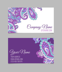 Business card template. Asian paisley