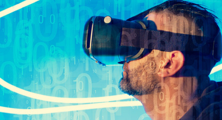 Man watching virtual reality video streaming