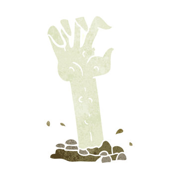 retro cartoon zombie hand rising from ground