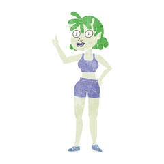 Fototapeta na wymiar retro cartoon alien gym girl