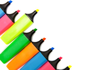 Colored highlighters set on white background.
