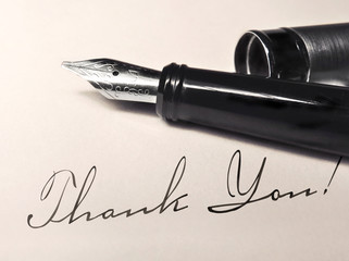 Fountain pen on antique letter and Thank You! writing.