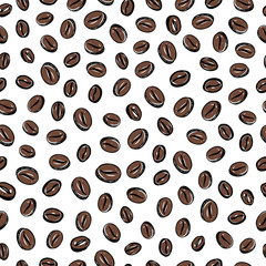 Coffee beans seamless background. Seamless vector pattern with coffee beans