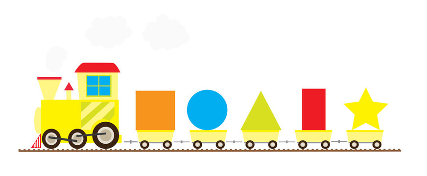 Learing basic shapes train - maths vector ilustration for children