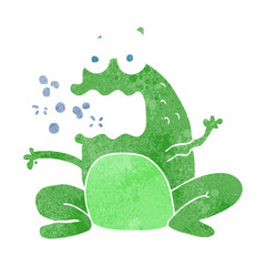 retro cartoon burping frog