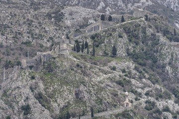 Fototapeta na wymiar Walls on the Kotor mountains bay
