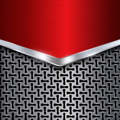 Metal background. Red chrome. Metal grid. Vector illustration