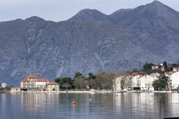 Fototapeta na wymiar Adriatic sea Kotor bay with houses on the shore