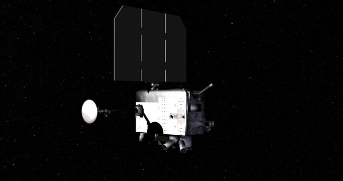 Retimed, matrix-style flyby of Lunar Reconnaissance Orbiter spacecraft travelling through space. Data: NASA/JPL.