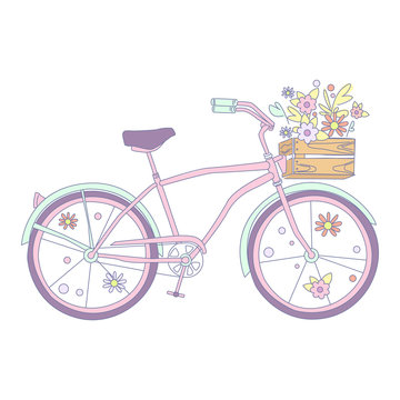 Bicycle with Flowers, Vector Illustration