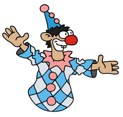 Funny harlequin / Hand drawing, vector illustration