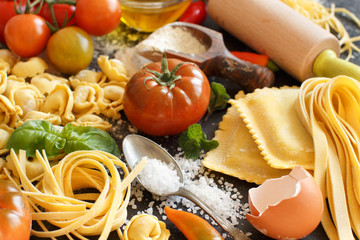 Fresh pasta and ingredients