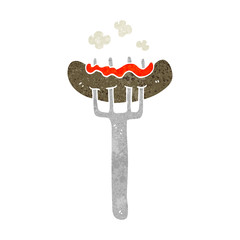 retro cartoon sausage on fork