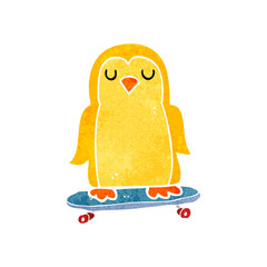 retro cartoon bird on skateboard