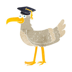 retro cartoon seagull with graduate cap