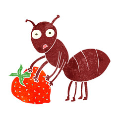 retro cartoon ant with berry