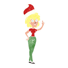 retro cartoon woman wearing santa hat
