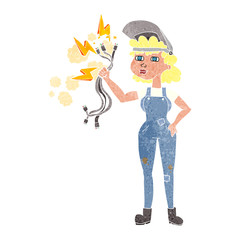 retro cartoon electrician woman