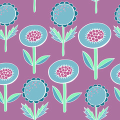 Beautiful Flowers set, Vector seamless pattern.