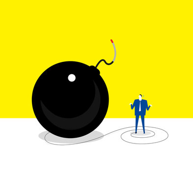 Helpless / A business man feels helpness with a bomb.