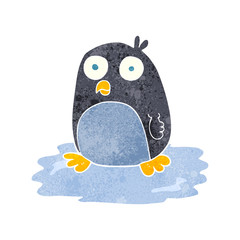 retro cartoon penguin on ice