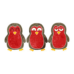 retro cartoon christmas robins holding hands