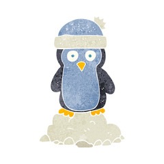 retro cartoon penguin wearing hat